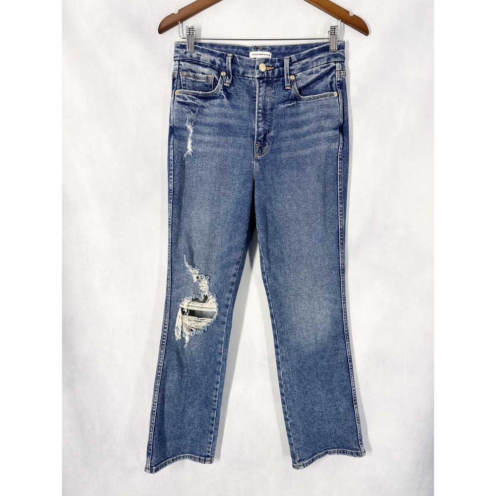 Good American Good Curve Straight Distressed Leg Jeans Women's Size 8/29 - Picture 2 of 15